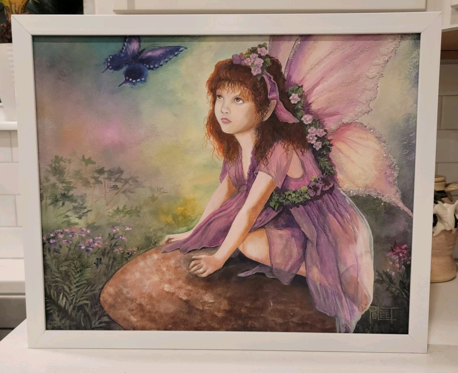 Fairy Woodland Art By Poleet Original Acrylic Painting Framed 21 1/2 X 17 1/2