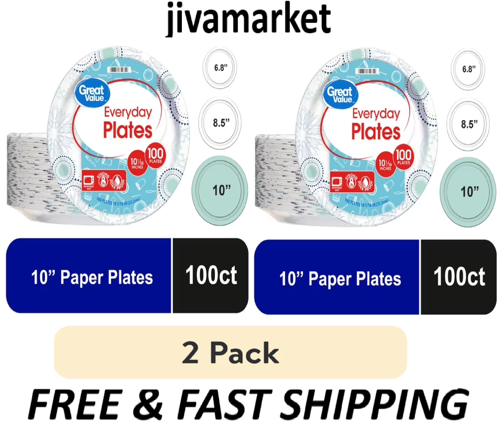 Great Value Disposable Paper Plates, 10 inch, 100 Count Each- Pack of 2