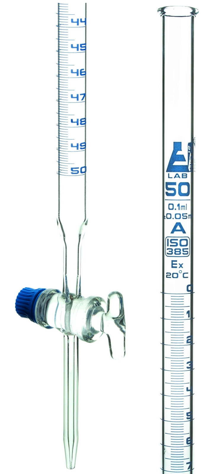 Class A 50mL Borosilicate Burette - 0.1mL Graduations - 0.05mL Tolerance -