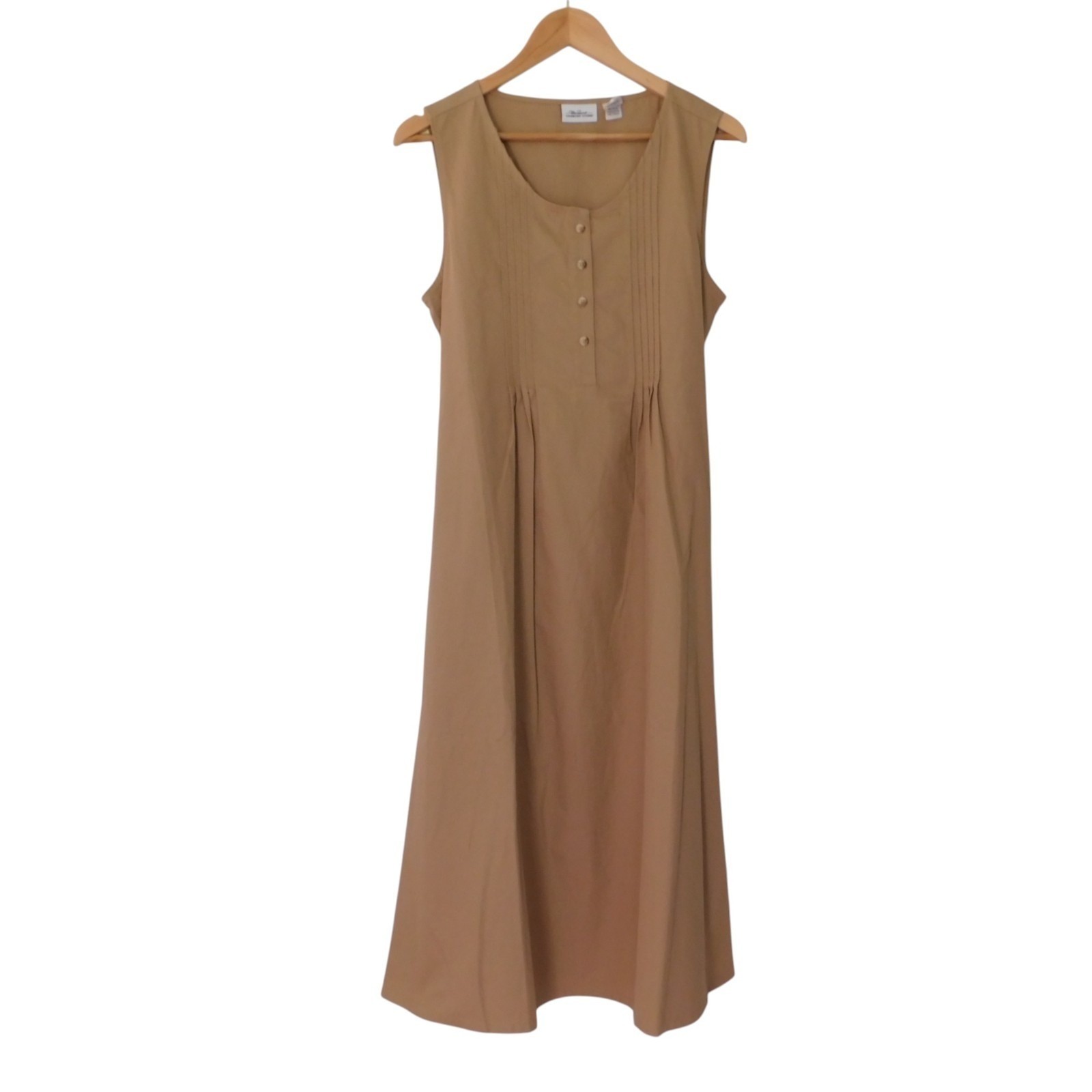NEW Womens Cotton Pintuck Dress Long Tie Beige Sleeveless Modest Size 1X