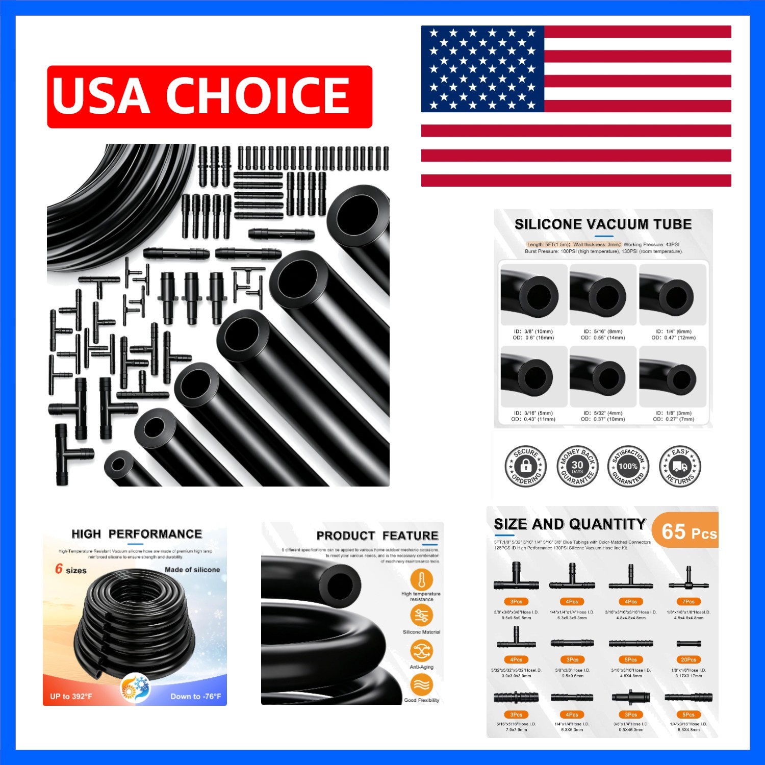 71Pcs Vacuum Line Kit, 6Pcs 5Ft Vacuum Hose Automotive With Vacuum Line Conne...