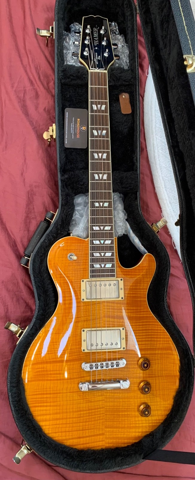 2002 Hamer USA Monaco Elite Amber Flame 5A Maple Top Guitar W/Case 2002 Hamer USA Monaco Elite Amber Flame 5A Maple Top Guitar W/Case
