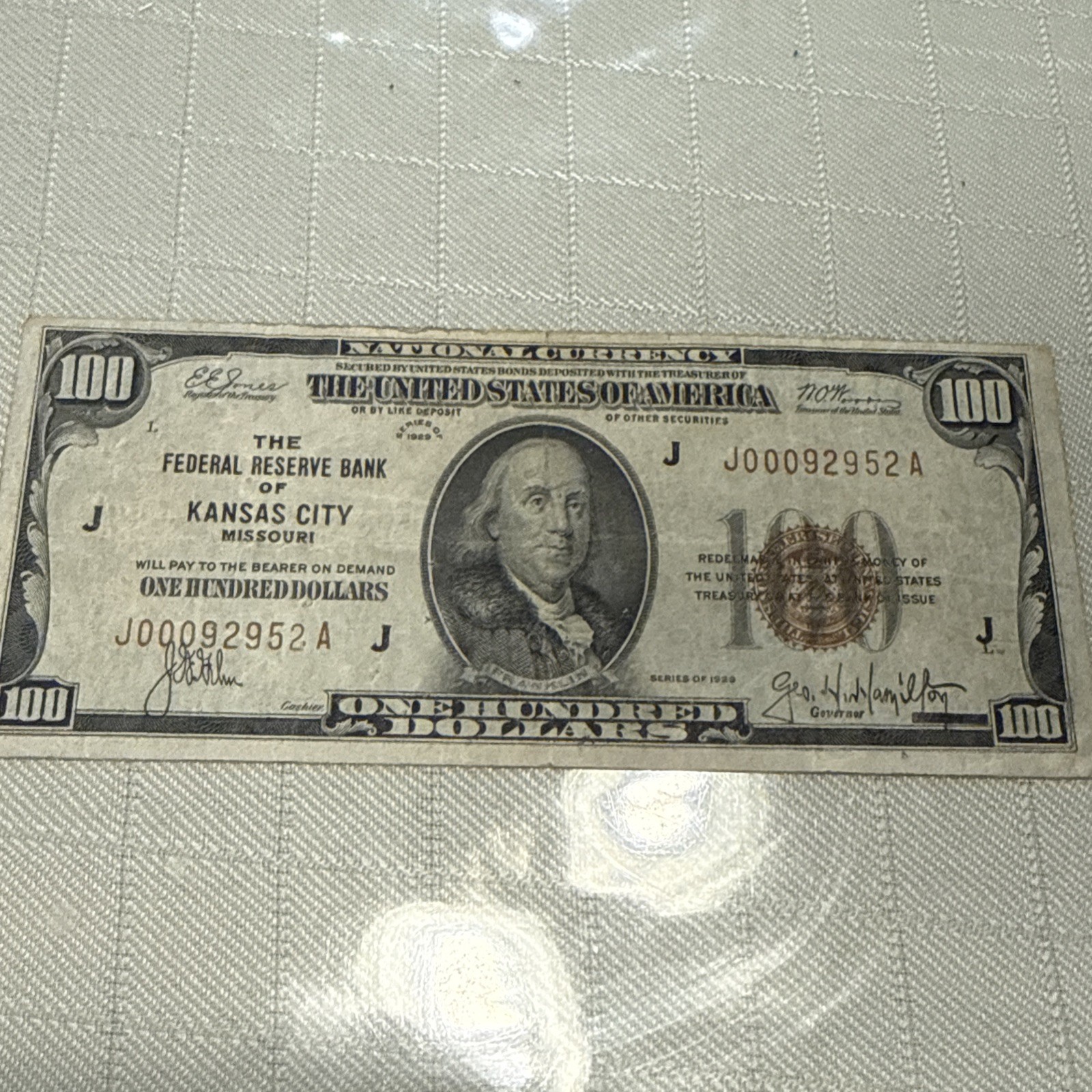 1929 $100 National Currency Banknote Kansas City Missouri Brown Seal