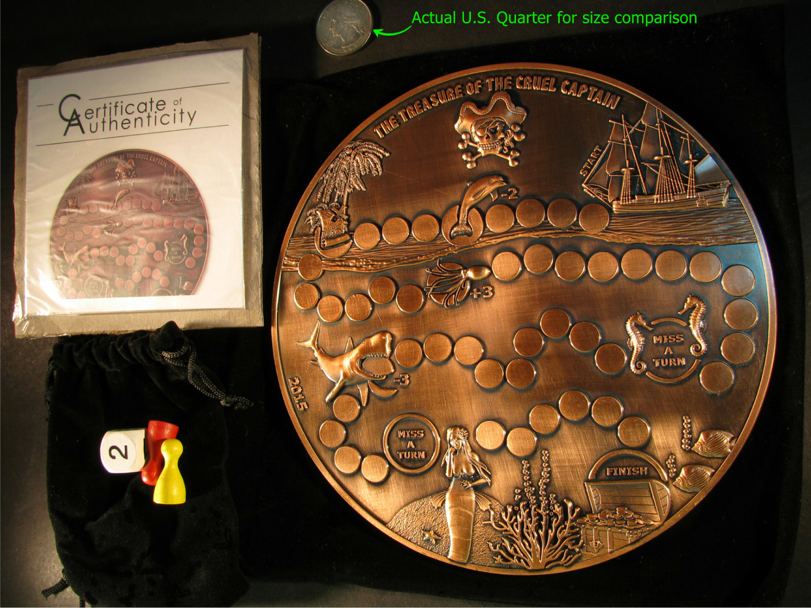 Palau 2015 Treasure of the Cruel Captain Copper Board Game Coin 180mm - SCARCE