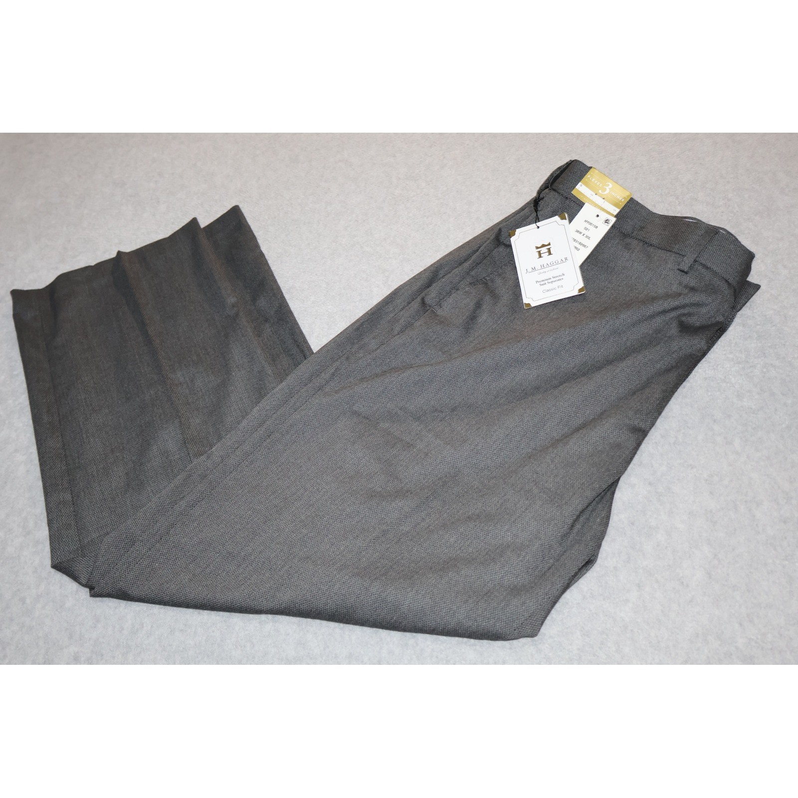 J.M. Haggar Dress Pants Mens 38x30 Dark Grey Diamond Weave Stretch HY00158 NEW