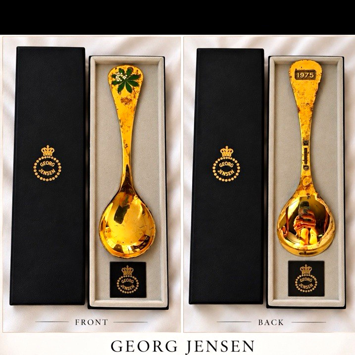 Georg Jensen Annual Spoon 1975 Sterling Silver Gold Plated Denmark Georg Jensen Annual Spoon 1975 Sterling Silver Gold Plated Denmark