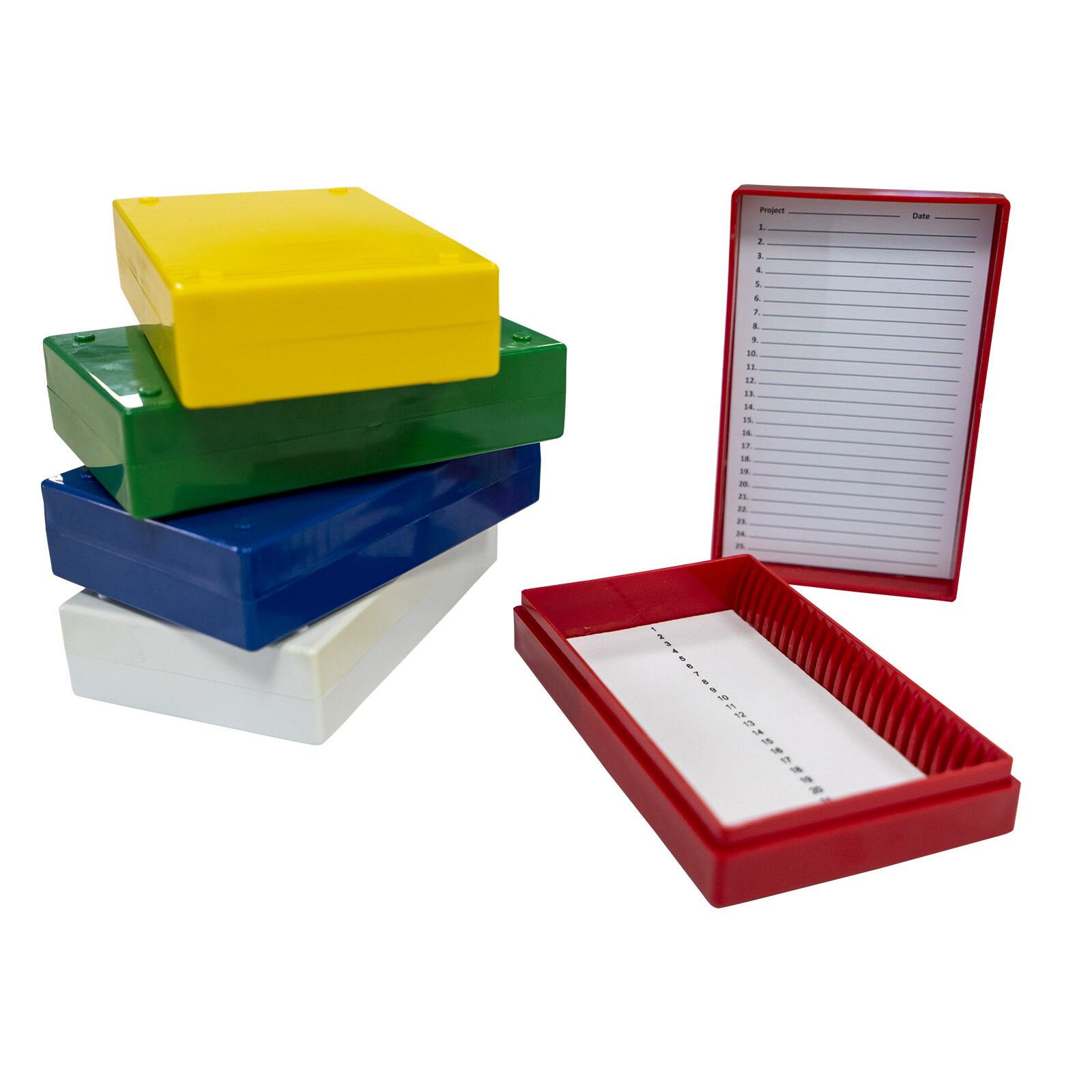 Biologix Microscope Slide Storage Boxes 25-Place Slides Holder, Foam/Cork Lining Biologix Microscope Slide Storage Boxes 25-Place Slides Holder, Foam/Cork Lining