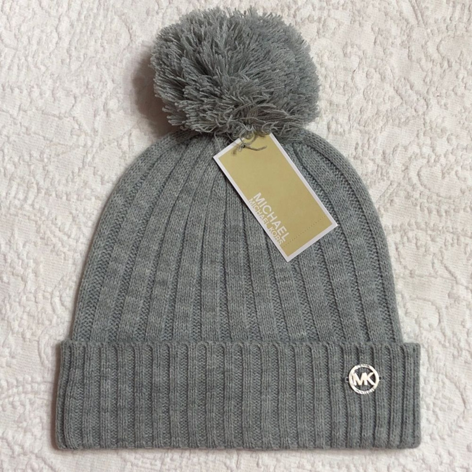NWT Michael Kors Gray Knit Beanie with Pom-Pom