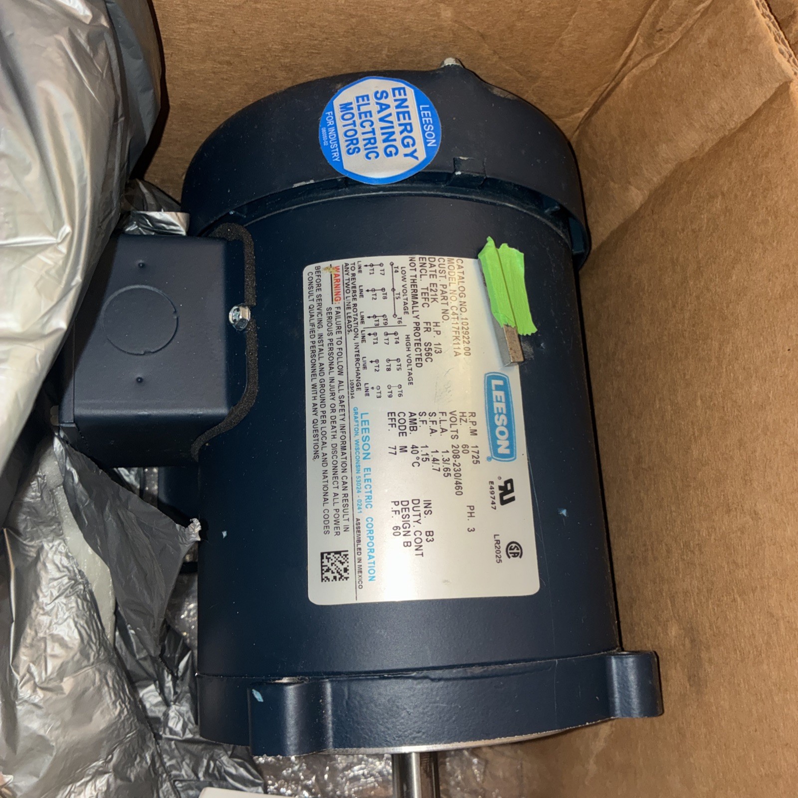 NEW-Leeson C4T17FK11A Motor 1725 RPM BRAND NEW USA SELLER 3 PHASE MOTOR 1/3HP NEW-Leeson C4T17FK11A Motor 1725 RPM BRAND NEW USA SELLER 3 PHASE MOTOR 1/3HP