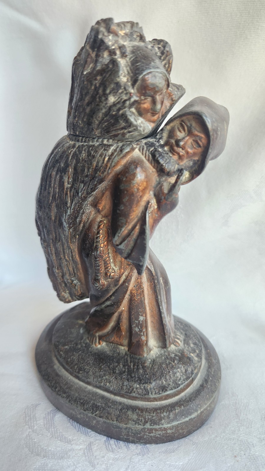 Vtg 19th Century Bronze Match Holder Man Carrying Woman Wrapped In Wheat Sheaf