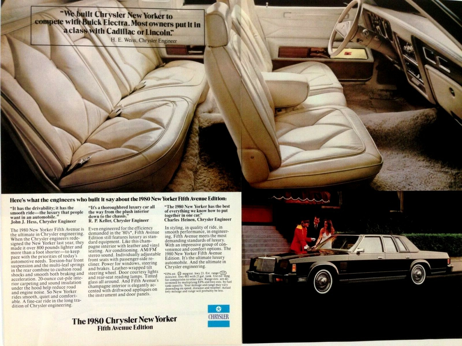 1980 Chrysler New Yorker Fifth Avenue Edition Two Page Print Ad H. E. Weiss 1980 Chrysler New Yorker Fifth Avenue Edition Two Page Print Ad H. E. Weiss