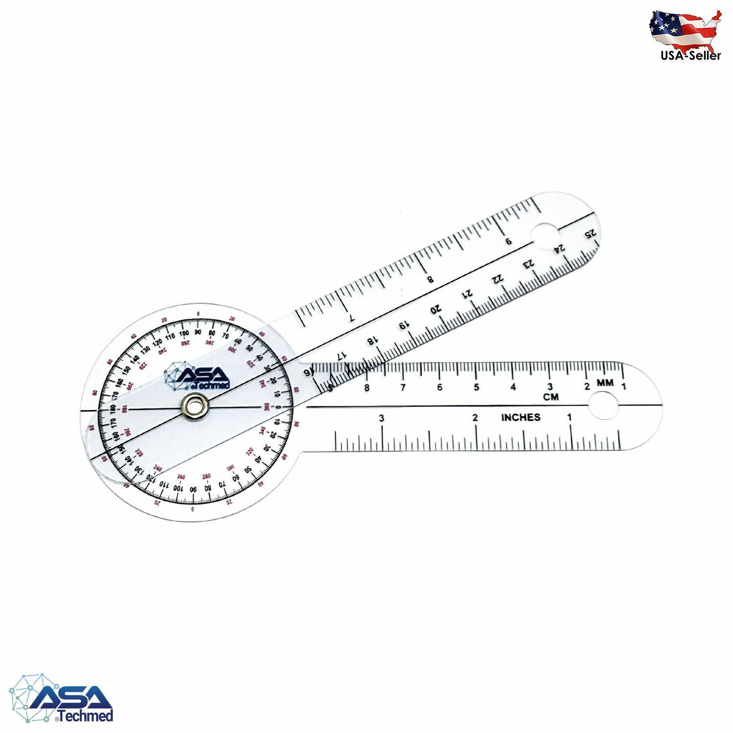 ASA TECHMED 6 Pcs 360° 12, 8 & 6 Inch Medical Spinal Goniometer Angle Protractor