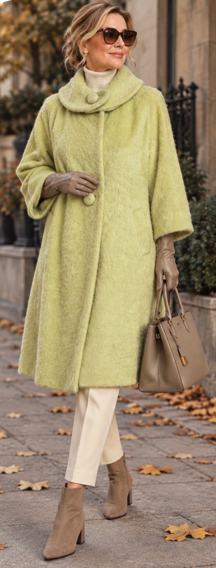 Vtg 1950-60s Lilli Ann Petite Coat Pistachio Green Textured Fuzzy  3/4 Sleeve