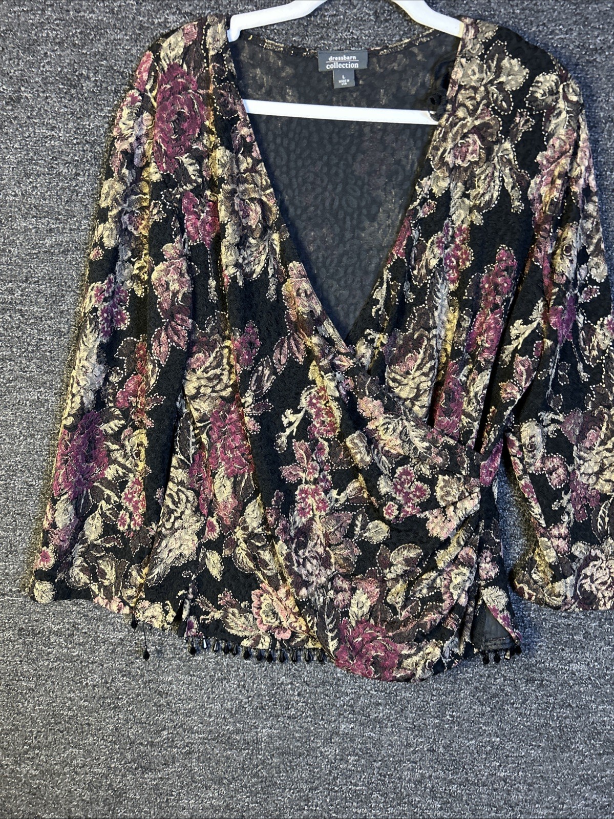 Dressbarn Collection Large Blouse Cross Over VNeck Top Beaded Bottom Hem Top Dressbarn Collection Large Blouse Cross Over VNeck Top Beaded Bottom Hem Top