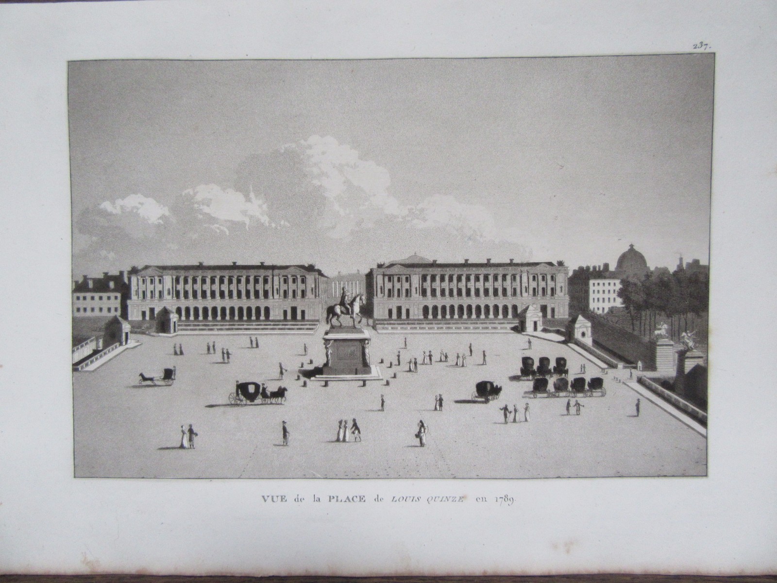 ENGRAVING 1839 PARIS VIEW FROM PLACE LOUIS XV IN 1789 OR PLACE DE LA CONCORDE