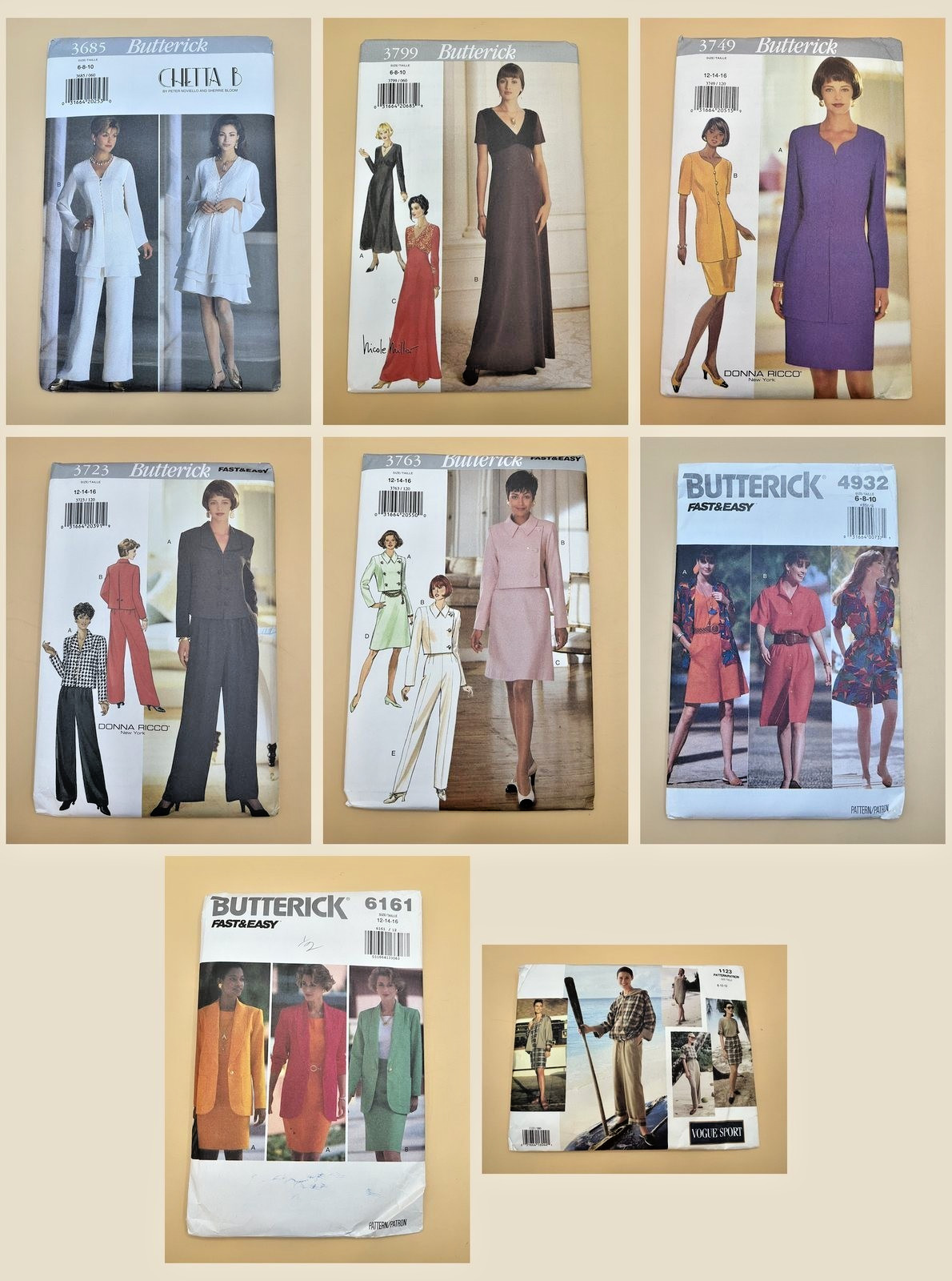 Lot 8 1990s Designer Sewing Patterns Butterick Nicole Miller Donna Ricco Chetta