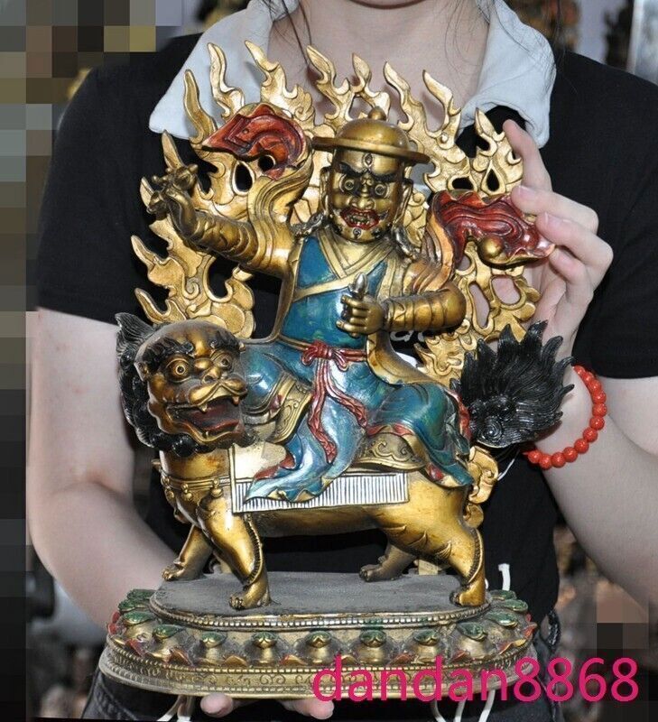 Tibet Buddhism bronze painted Riding a beast King Ming Vajra King Kong statue Tibet Buddhism bronze painted Riding a beast King Ming Vajra King Kong statue
