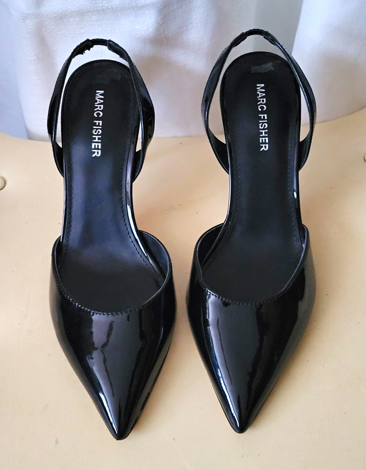 Marc Fisher Women’s Black Patent Leather Pointed Toe Slingback Heel 9 M