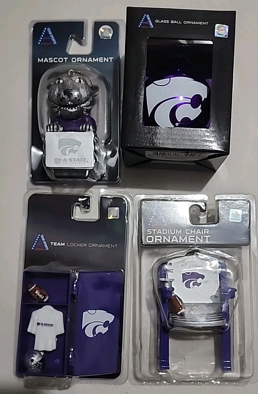 New K State Kansas Wildcats 4  Ornament Lot Mascot Locker Stadium Chair Ball