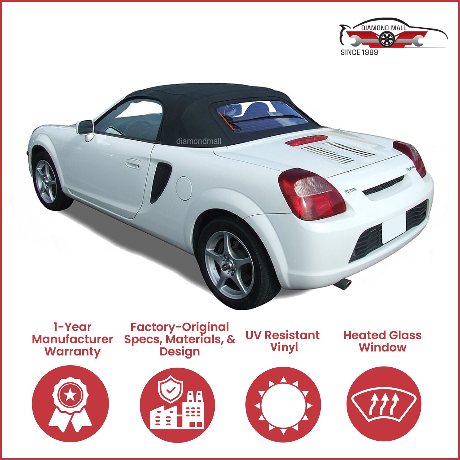 2000-07 Toyota MR2/MRS Convertible Soft Top w/DOT Approved Heated Glass, Black