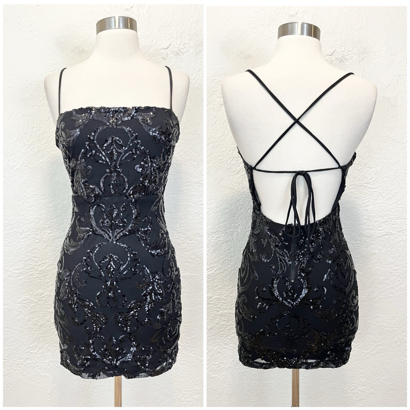 Windsor Mini Dress Black Sequin Tie Back Party Dance size Small S