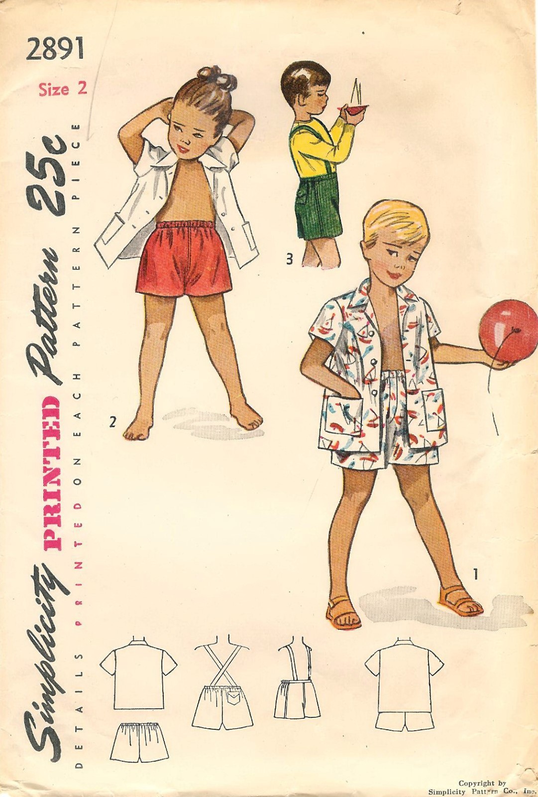 Vintage Simplicity # 2891 Sewing Pattern: Child\'s Shorts And Beach Coat Size: 2 Vintage Simplicity # 2891 Sewing Pattern: Child\'s Shorts And Beach Coat Size: 2