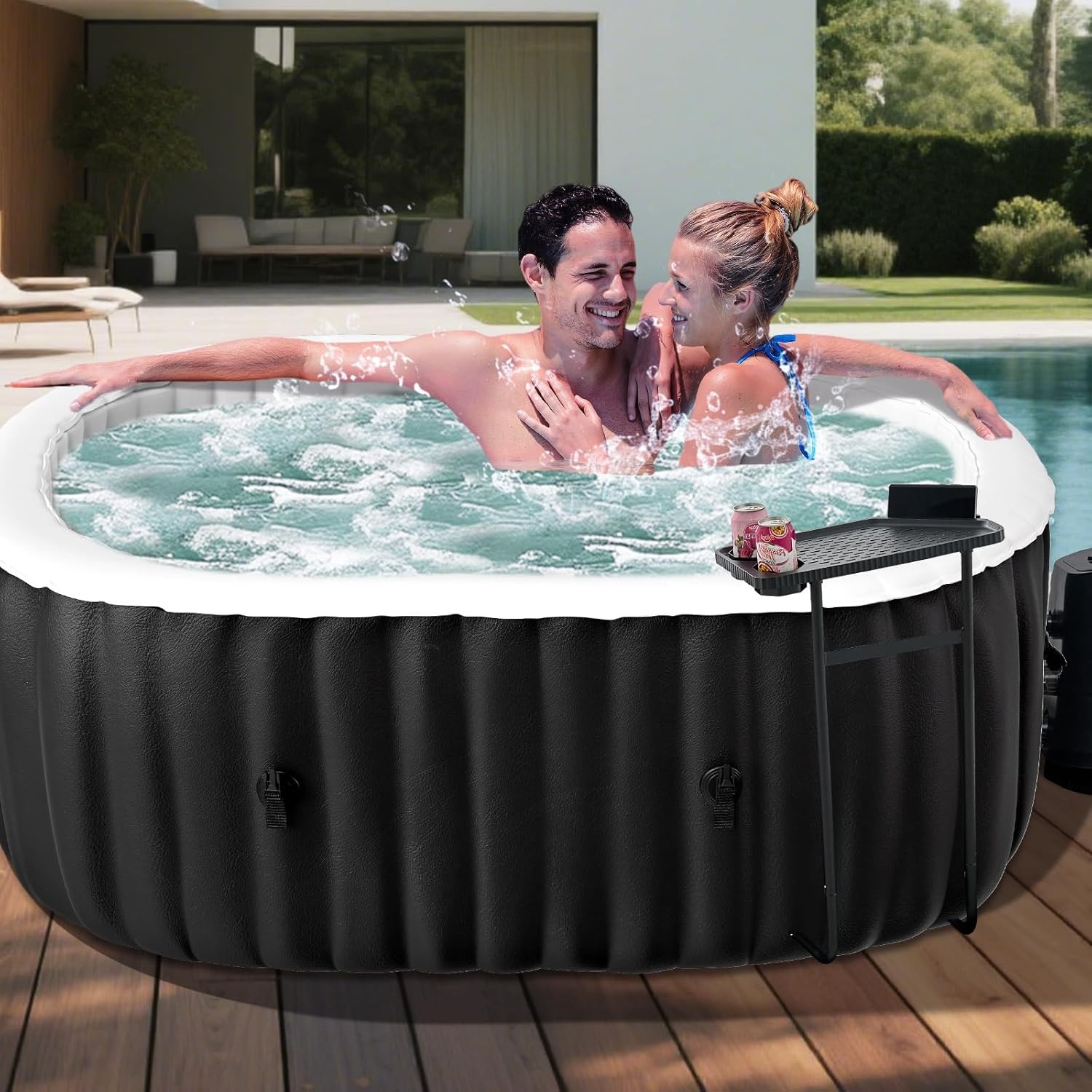 NAIZEA Inflatable Outdoor Hot Tub Spa 100 Bubble Jet Fits Up to 2 Persons &Table