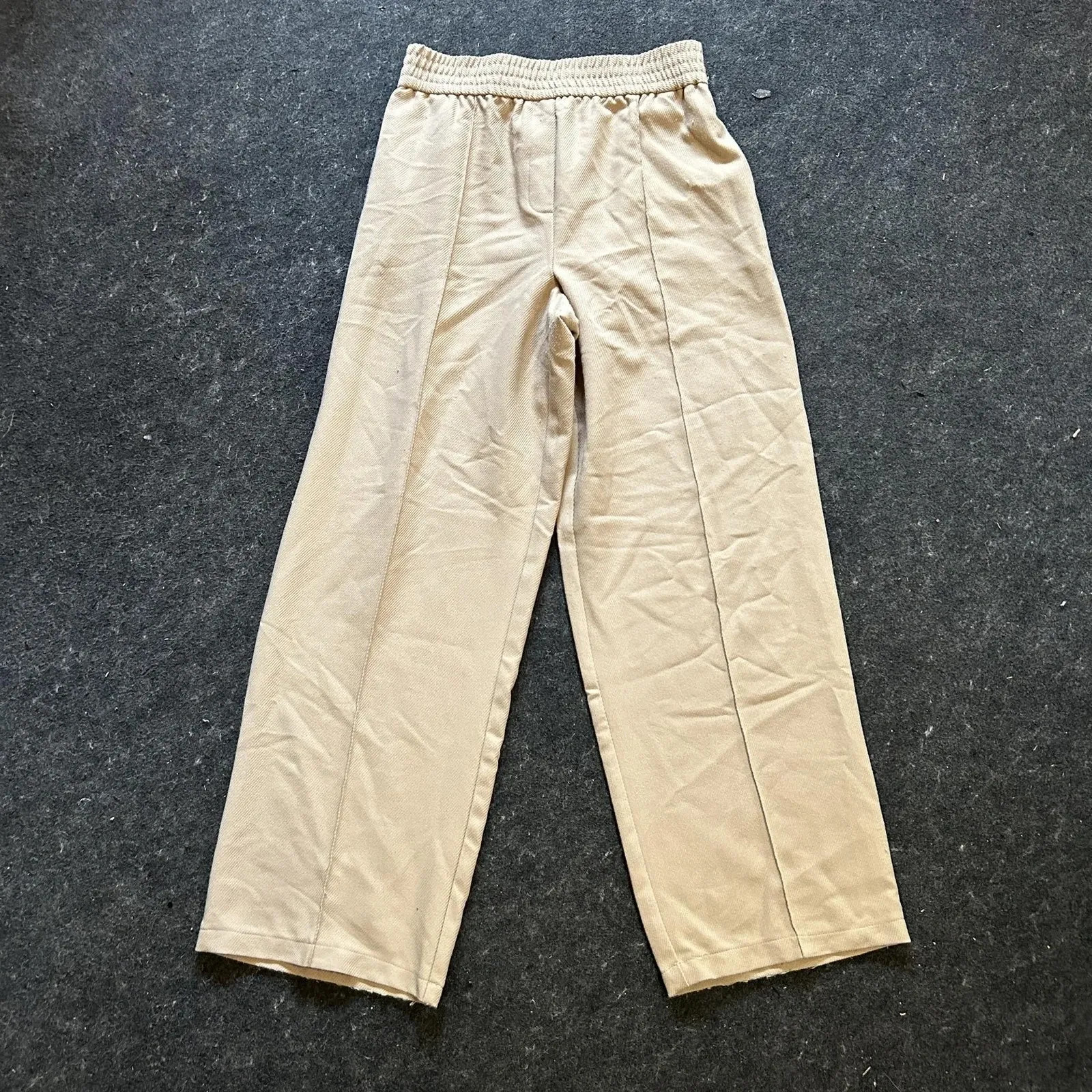 Topshop Wide Leg Pants Women 4 Beige Twill Stretch Pull On Elastic Waist Casual