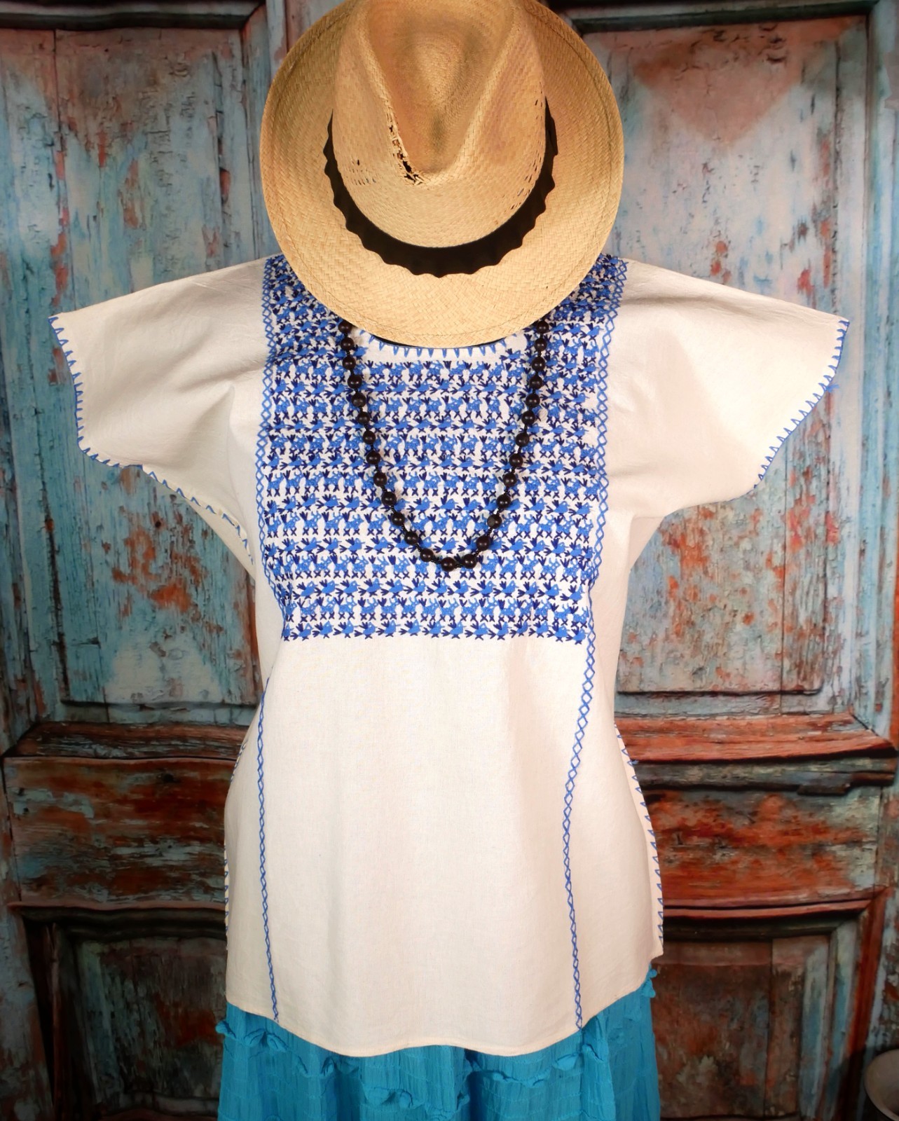 Huipil Tunic Top Hand Embroidered Animals Cotton Manta Oaxaca Mexican Folk Art