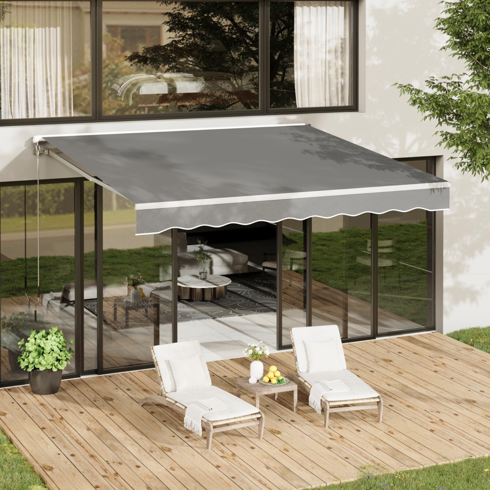Patio Awning Manual Retractable Sun Shade Canopy Outdoor Deck Shelter 4 Size