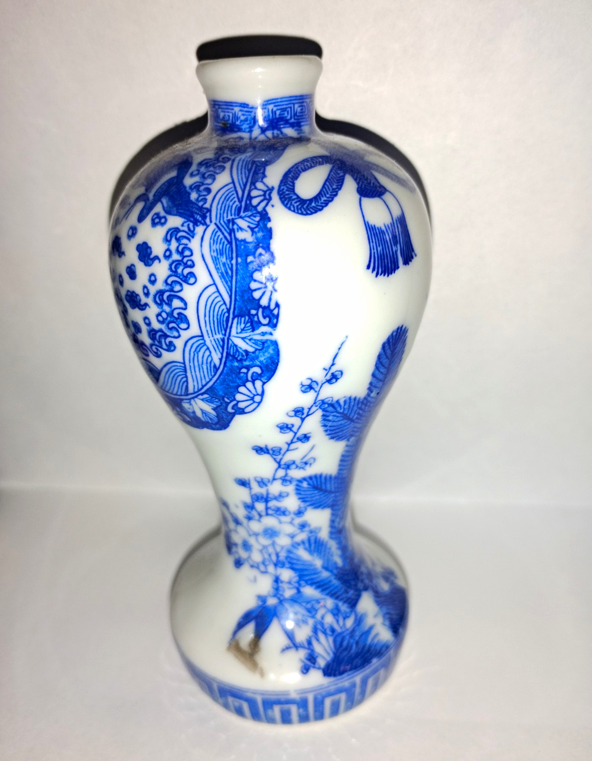 Miniature Chinese MeiPing Blue & White Porcelain Vase Floral Bird Design Antique Miniature Chinese MeiPing Blue & White Porcelain Vase Floral Bird Design Antique