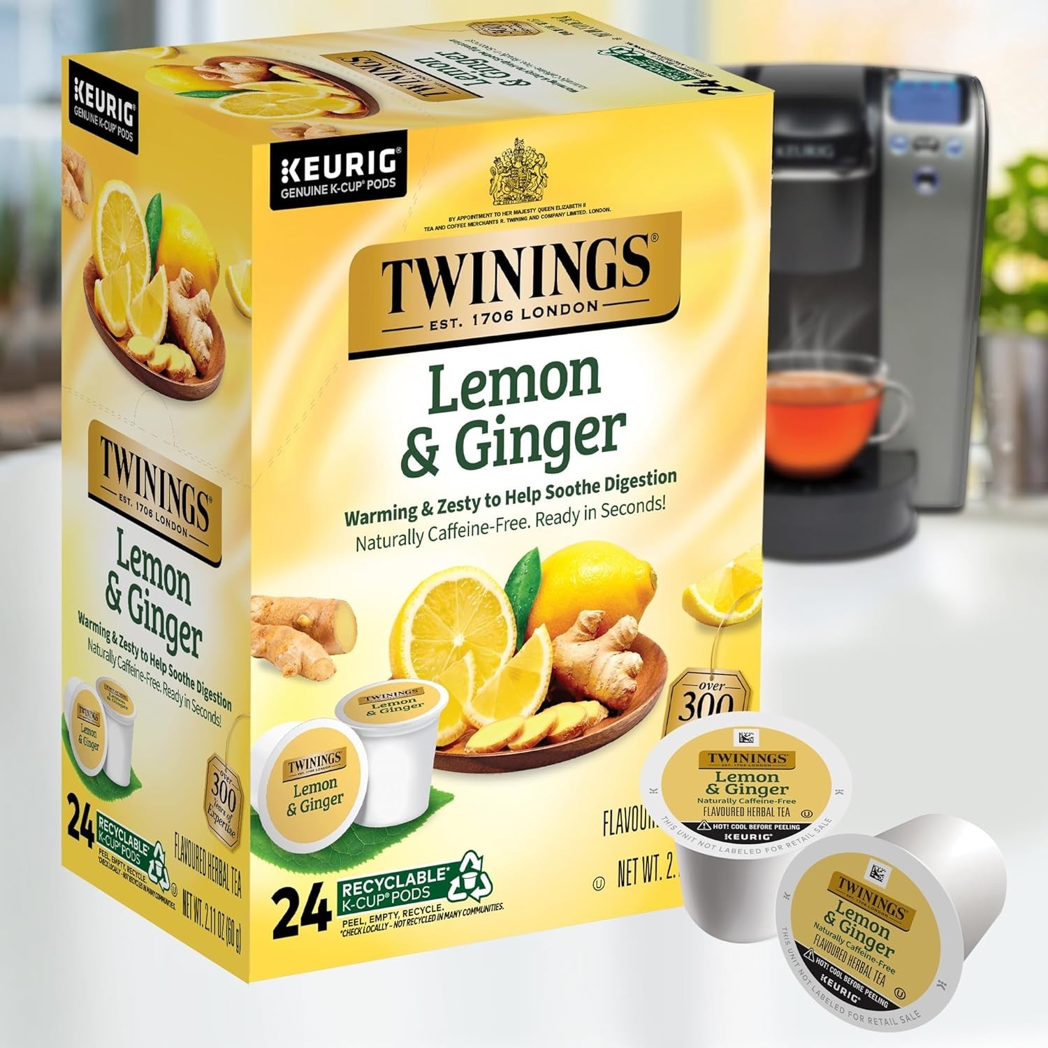Twinings Lemon & Ginger Herbal Tea 24 to 144 Keurig K cups Pick Any Quantity