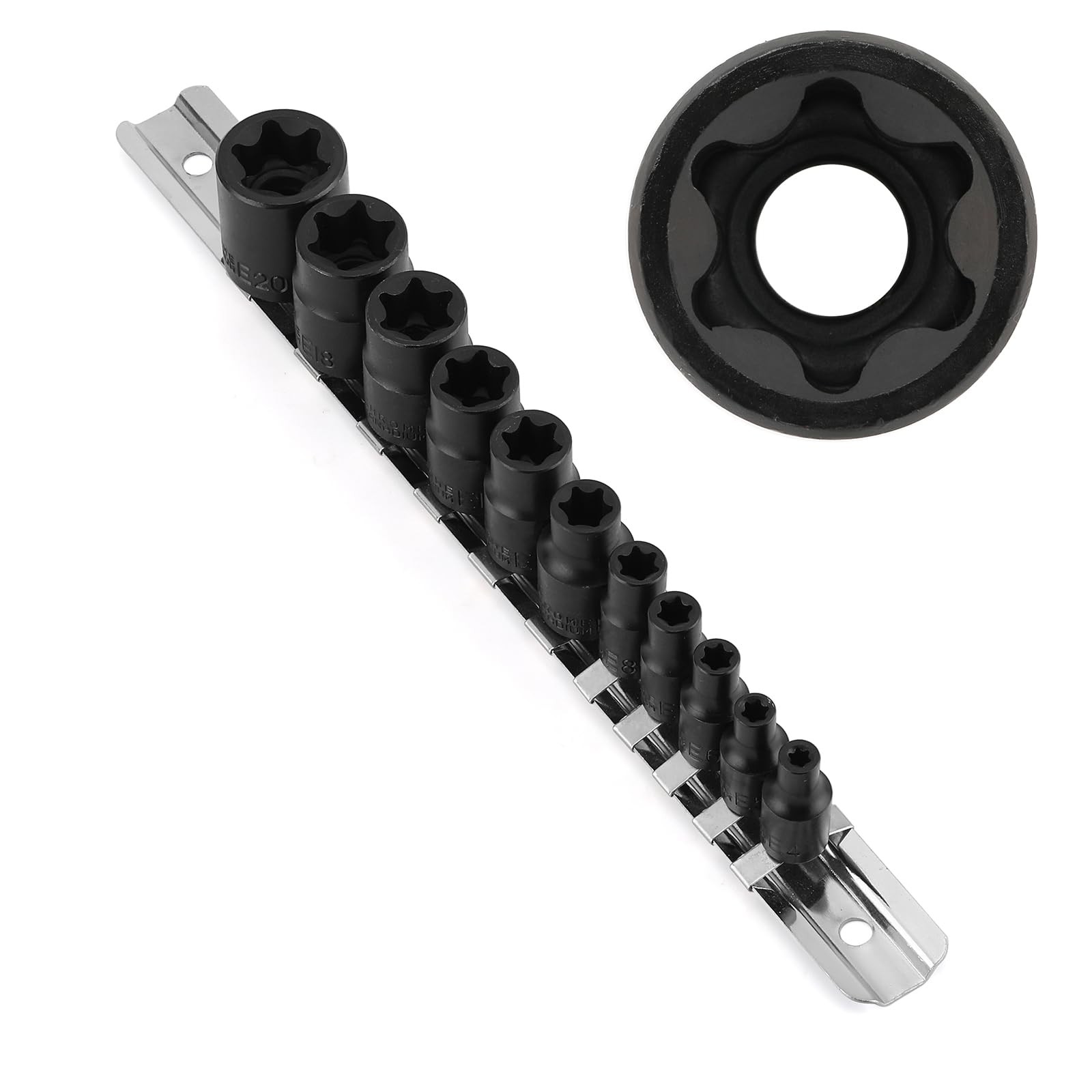 CASOMAN 11PCS Female Torx Socket Set, E & Star Set 11PCS, Black