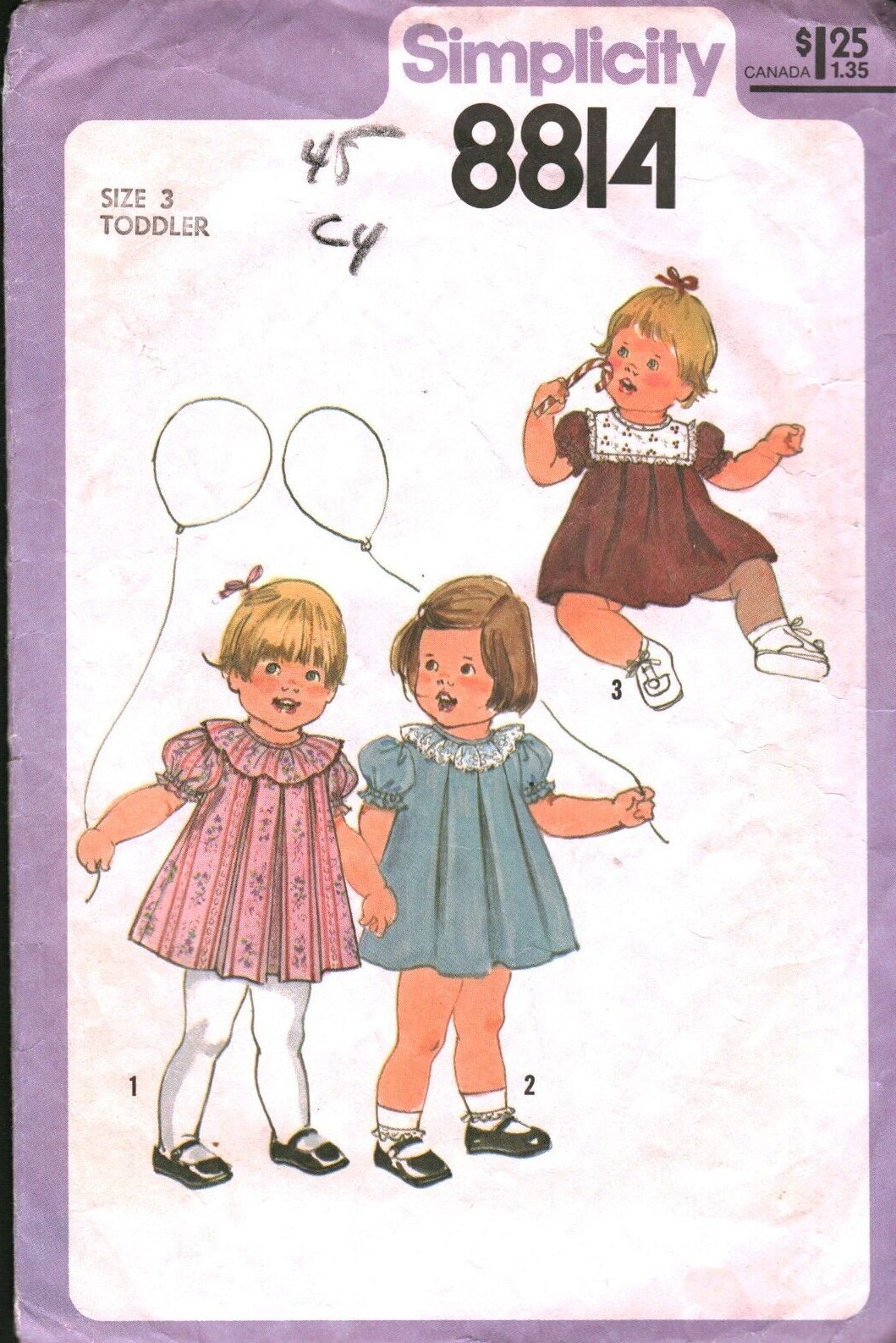 8814 Vintage Simplicity Sewing Pattern Girls 1970s Toddler Front Pleated Dress 1