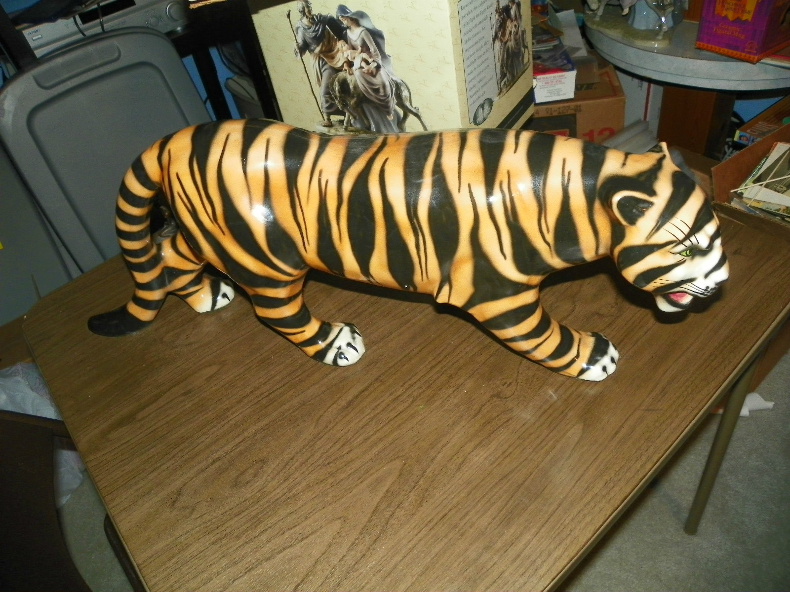 RARE MAGNIFICENT LARGE TIGER PORCELAIN 1950'S  29 INCHES LONG