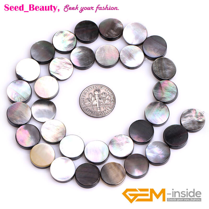 Genuine Natural Black Shell Flower Coin Shape Loose Bead For Jewelry Making 15\