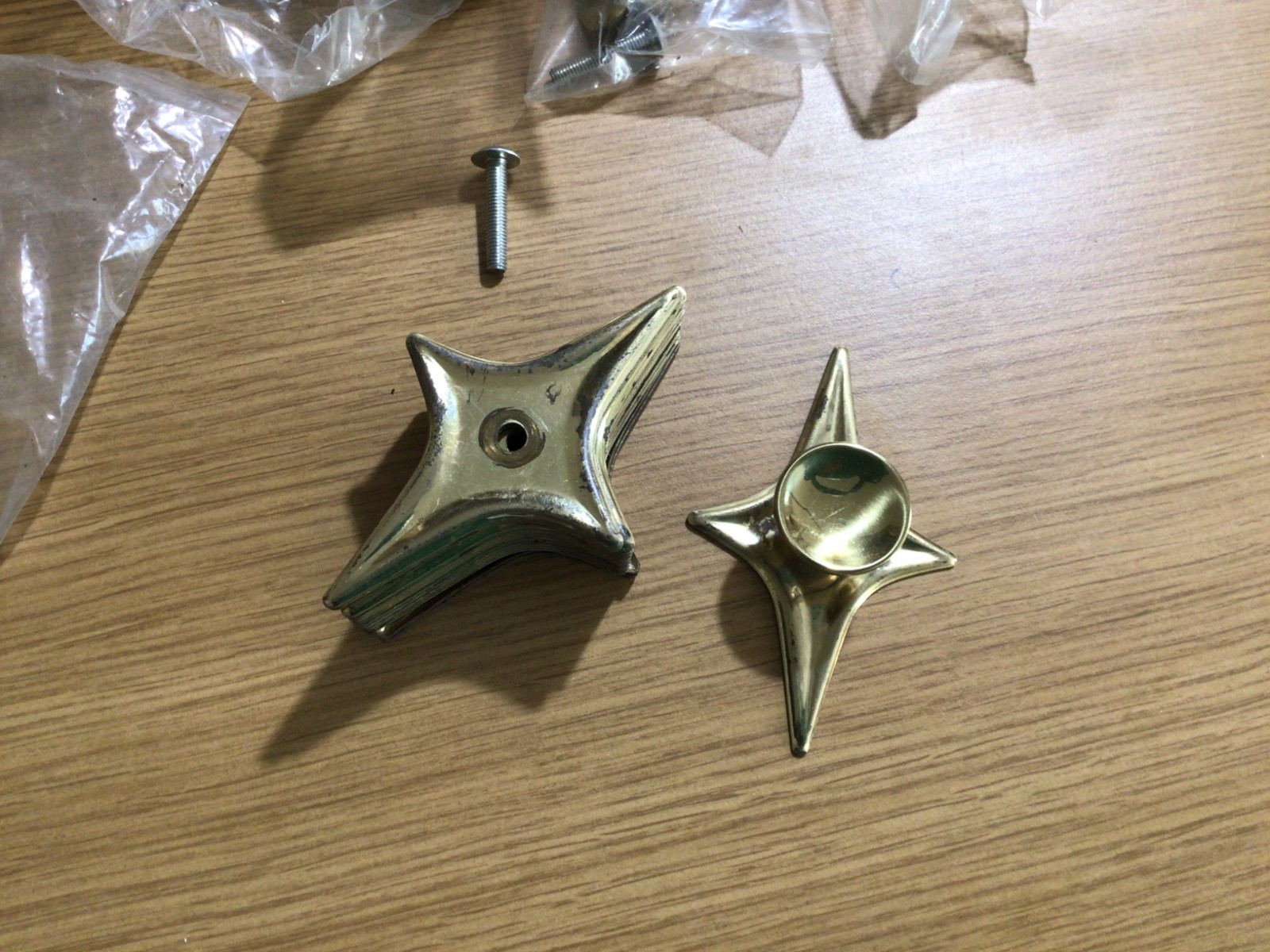 Mid-Century Modern Concave Brass Cabinet Knobs& 3.5\
