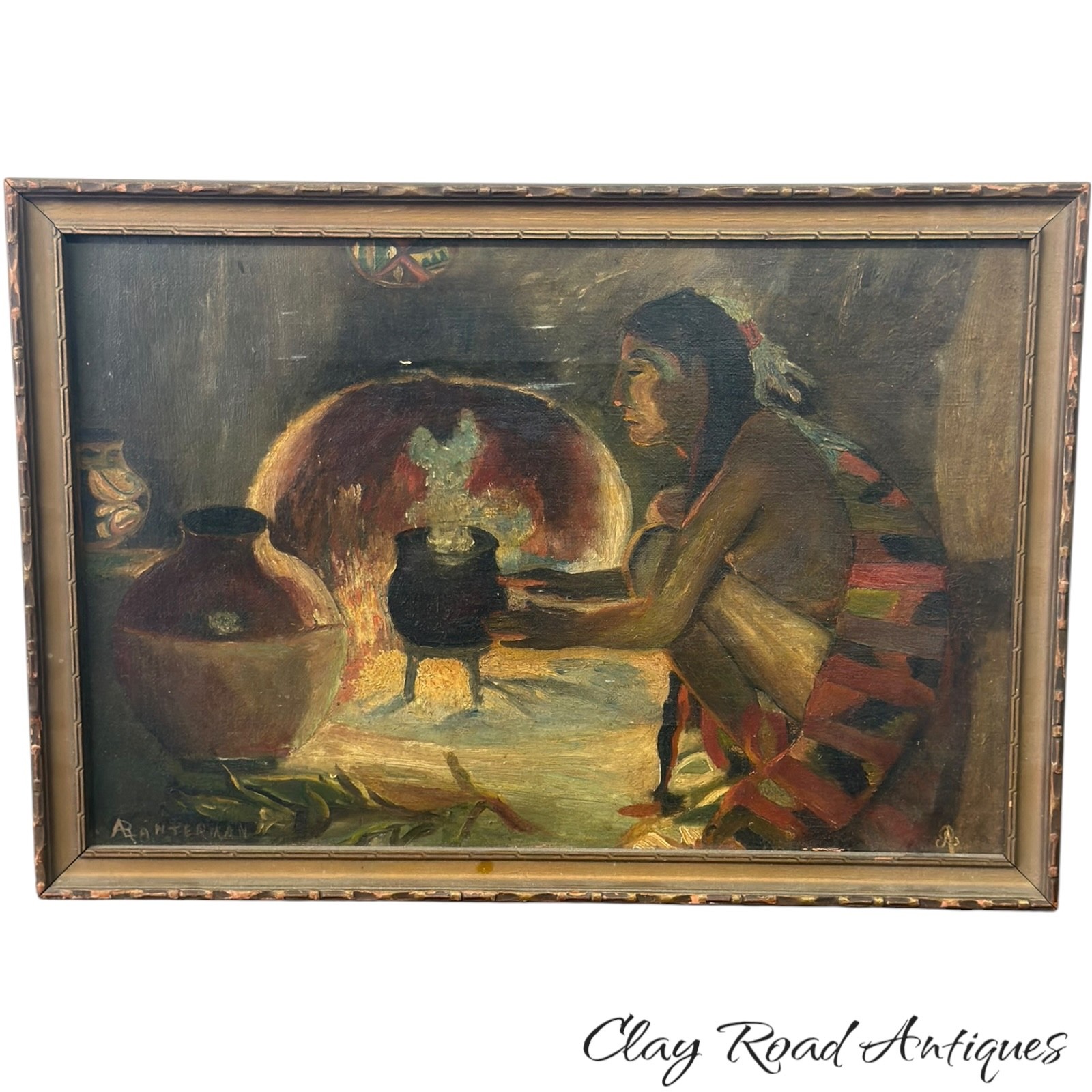 antique oil painting Indian after Eanger Irving Couse 1929 framed nice looking
