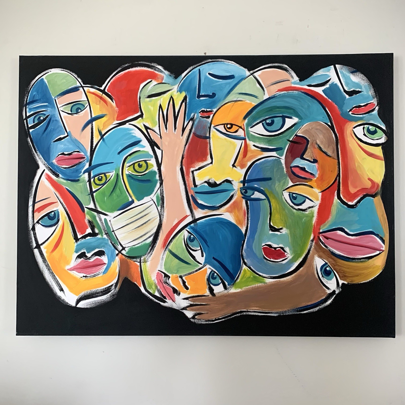 Large Original 36x48” Abstract Acrylic Painting on Canvas Faces Contemporary Art