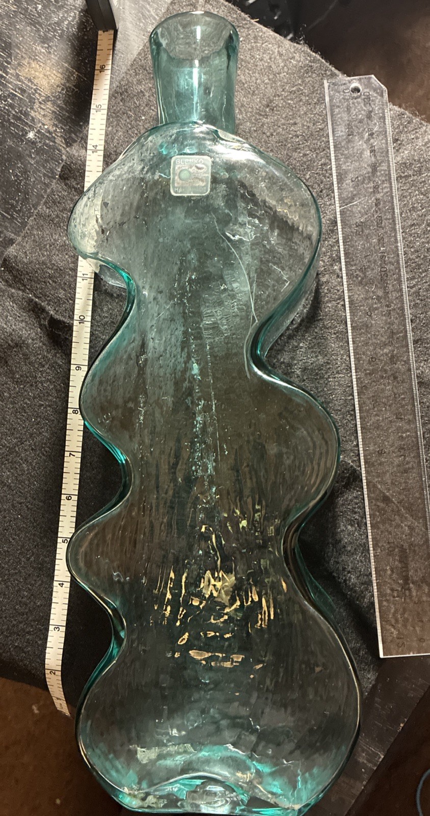 Vintage Blenko Sea Green 16” Wiggle/puzzle Vase Hank Adam’s Hand Blown Art Glass Vintage Blenko Sea Green 16” Wiggle/puzzle Vase Hank Adam’s Hand Blown Art Glass