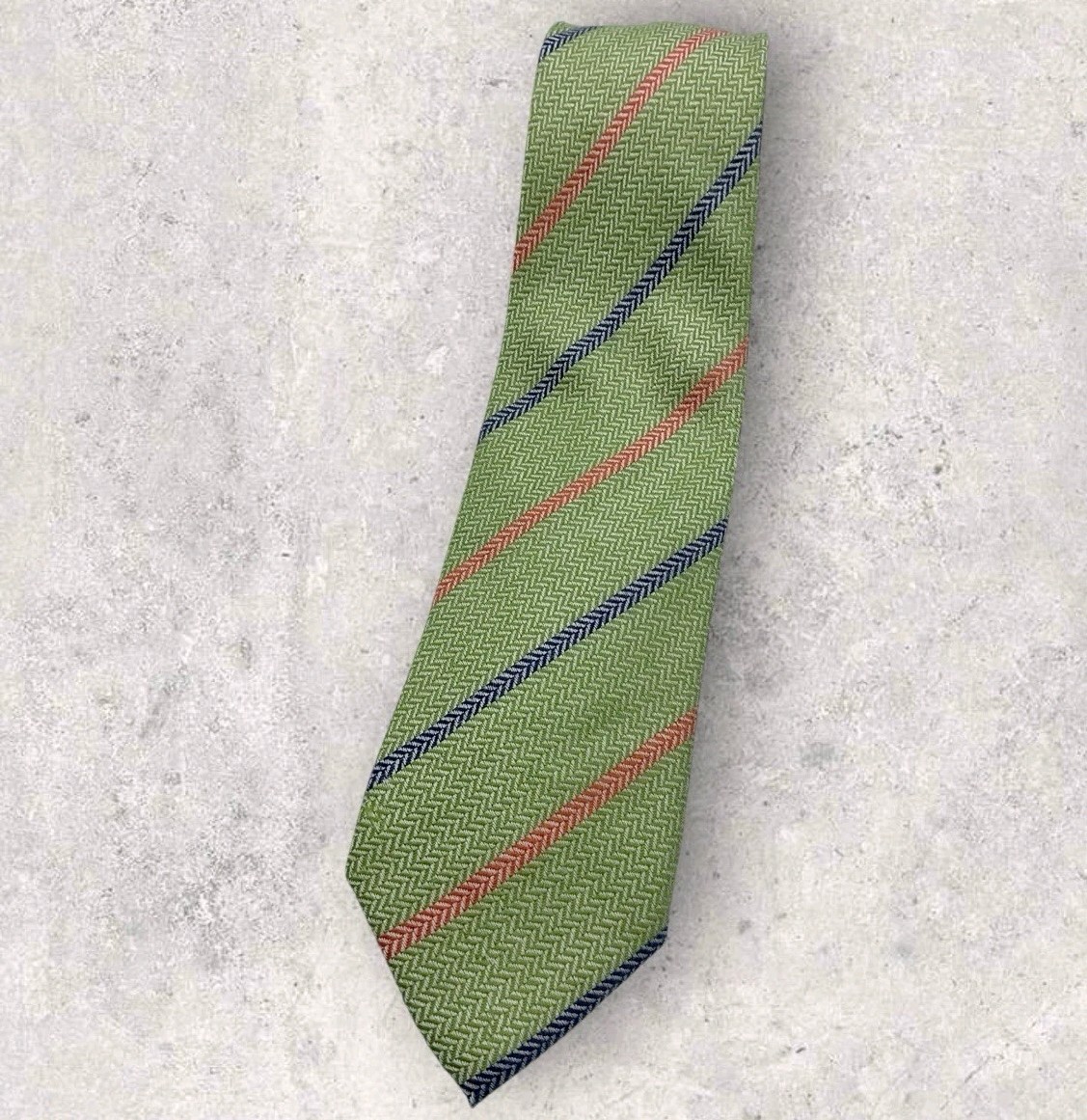 PETRONIUS Men\'s Cashemere Tie ITALY LUXURY XL Green Striped W:3.5\