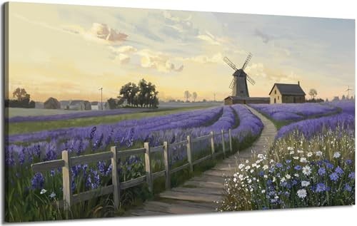 Purple Lavender Landscape Canvas Wall Art 48x24 Farmhouse Decor Ready to Hang