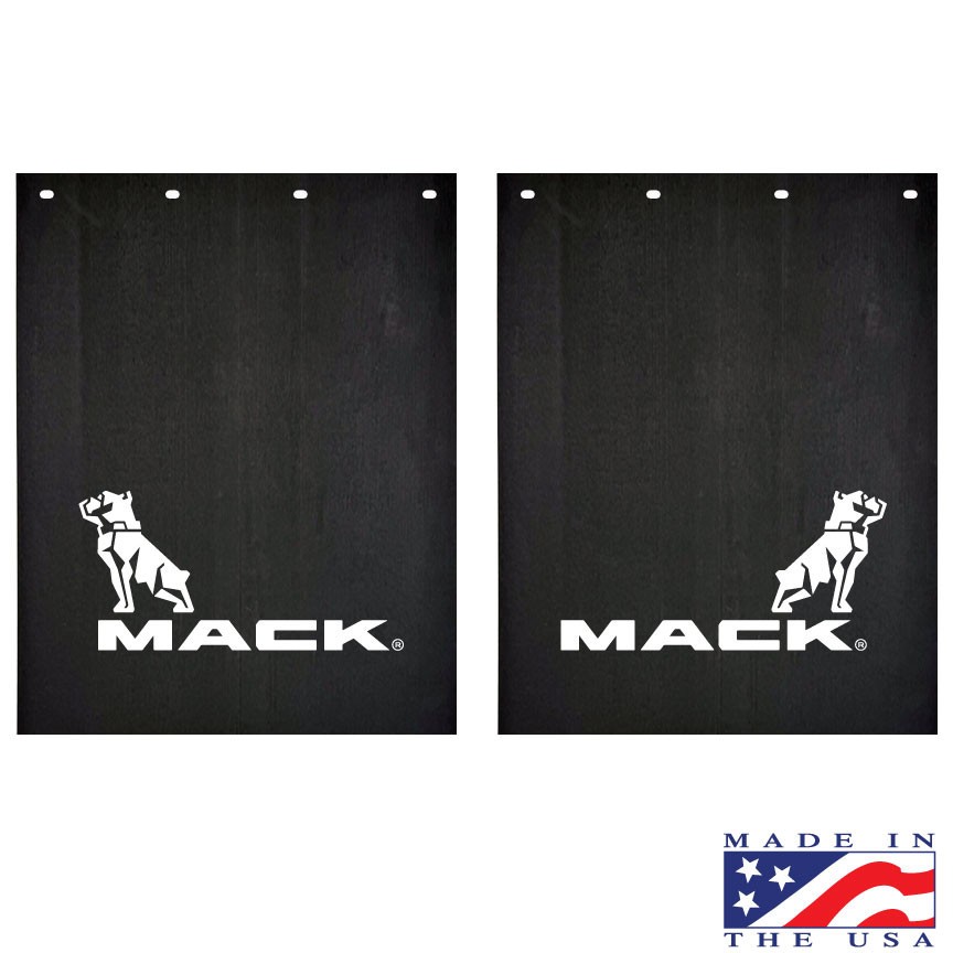 MACK LOGO Mud Flaps Poly-Rubber  24” X 30” MACK Logo (pair) Black/WHITE