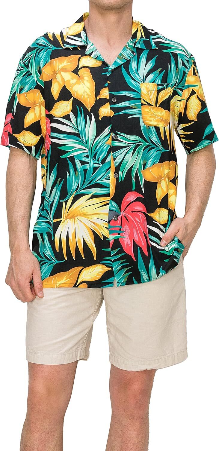Men's Premium Quality Tropical Short Sleeve 100% Rayon Soft Hawaiian Shirts