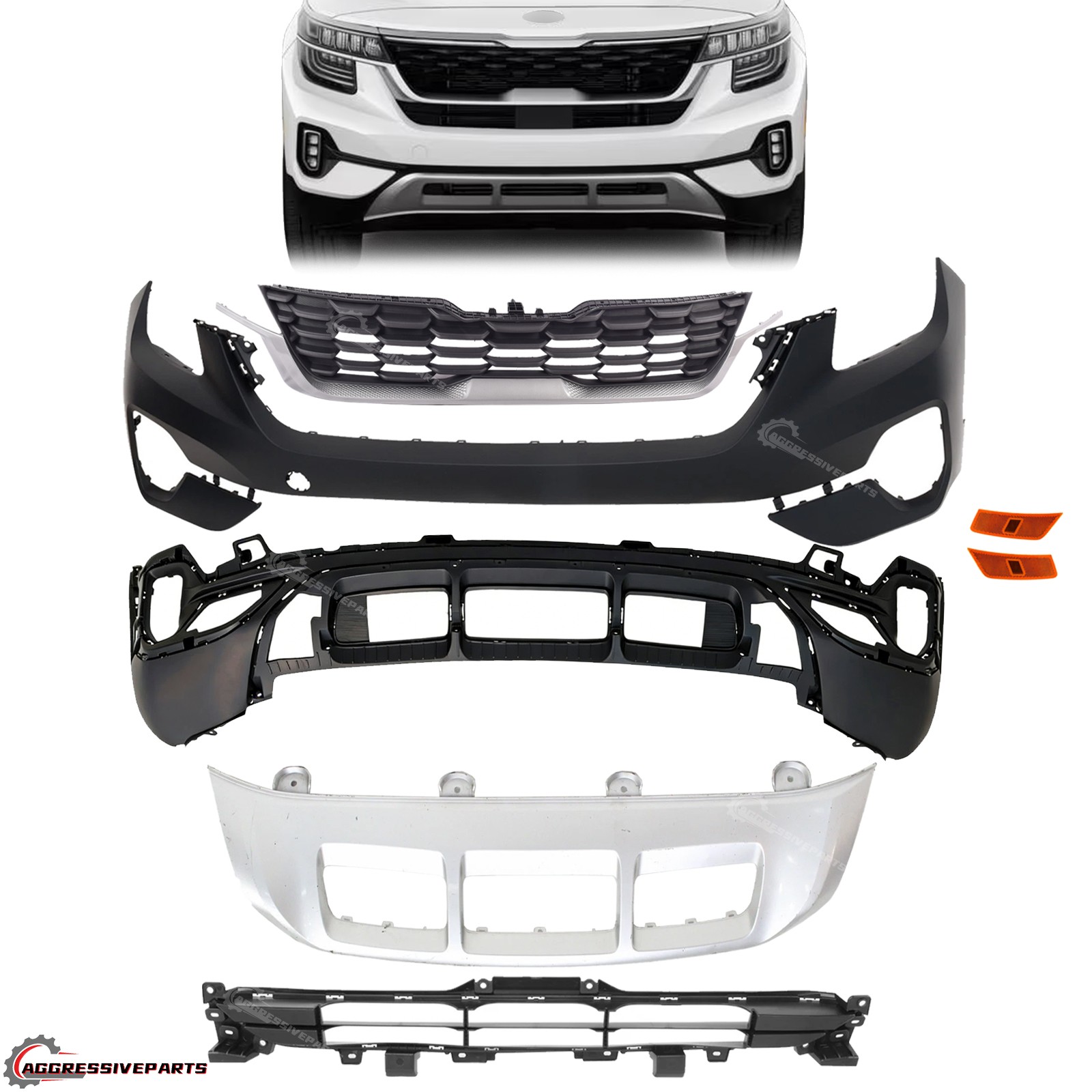 Fits 2021- 2023 Kia Seltos LX Front Bumper Assembly Complete w/Side Marker Light