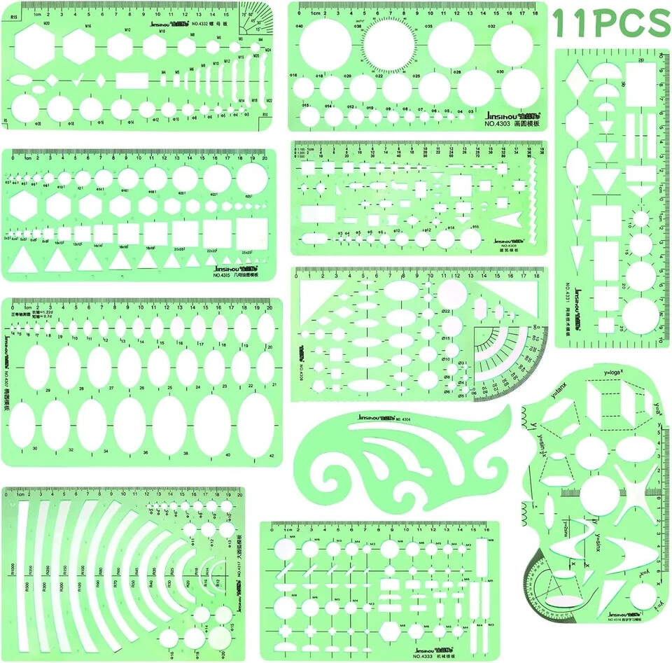 11PCS Geometric Drawings Templates, Drafting Stencils Measuring Tools,... 11PCS Geometric Drawings Templates, Drafting Stencils Measuring Tools,...