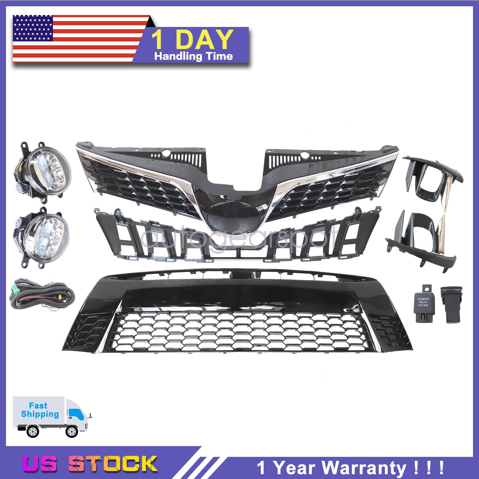 Fits 2018-20 Toyota Sienna SE Front Upper Lower Grille Foglight Bracket Kit 9pcs