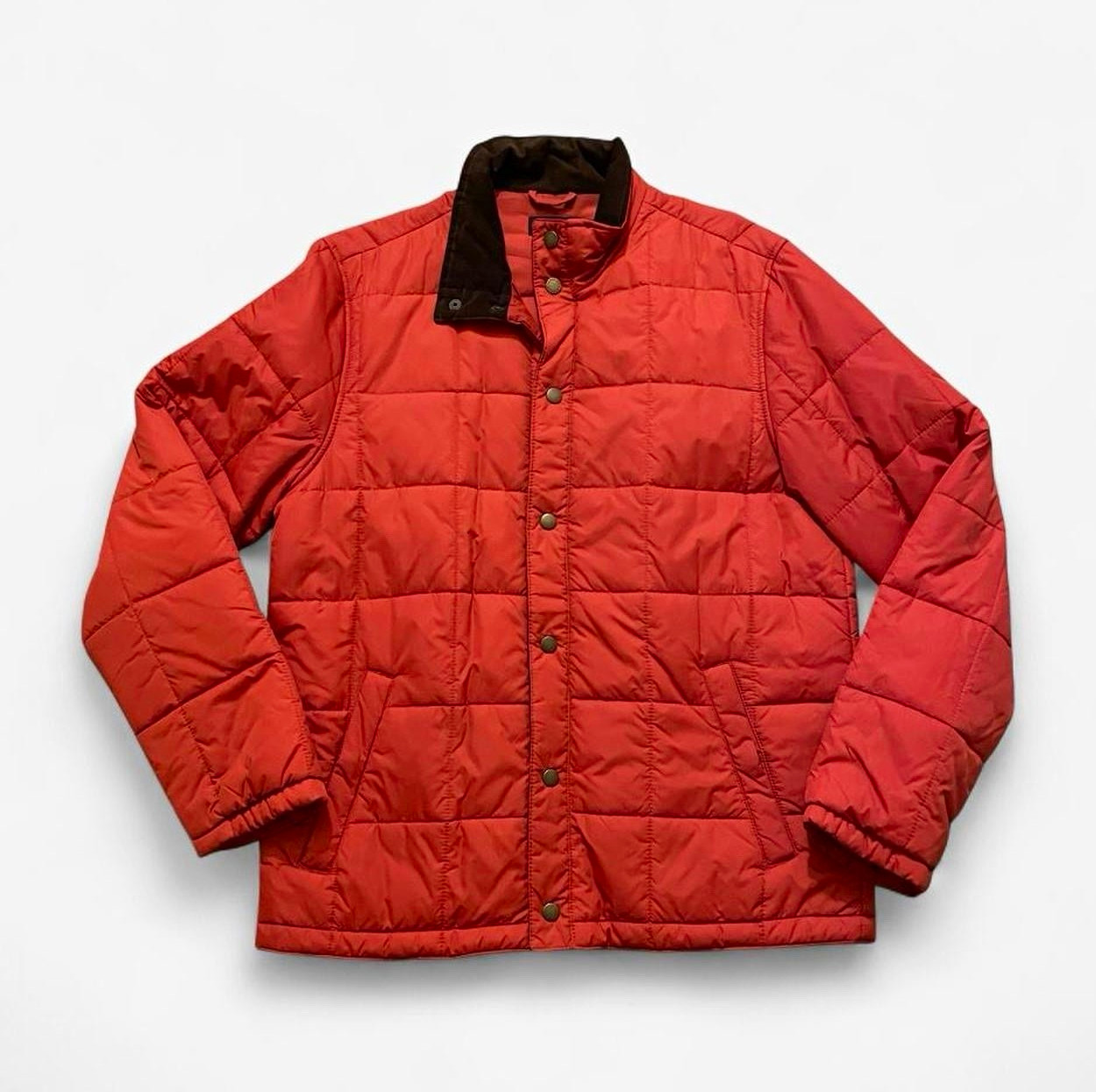 Lands\' End Men\'s Orange Quilted Insulated Puffer Jacket XL Button Front