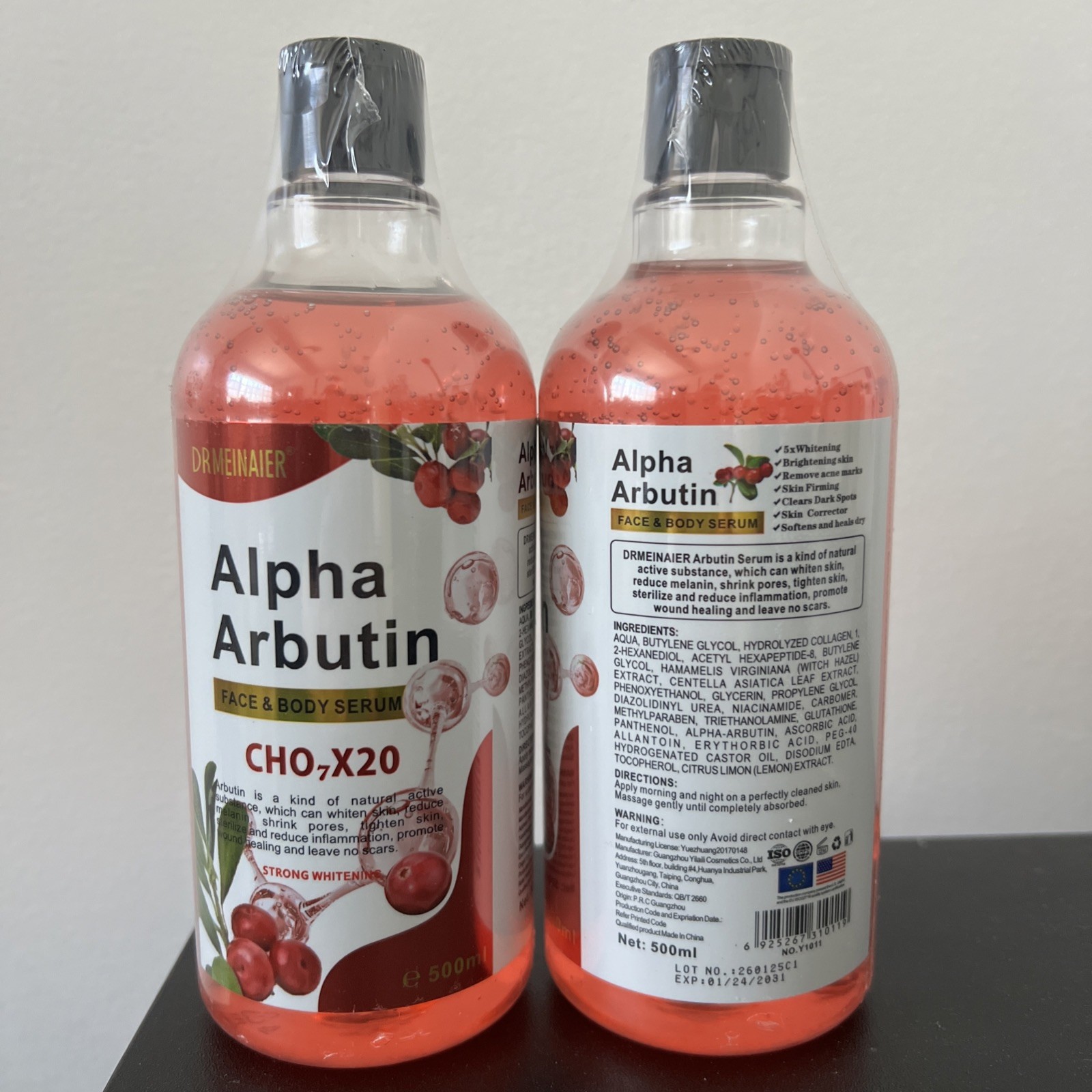 Set 2 Alpha Arbutin Face Body Serum Skin Brightening Moisturizer, 500ml