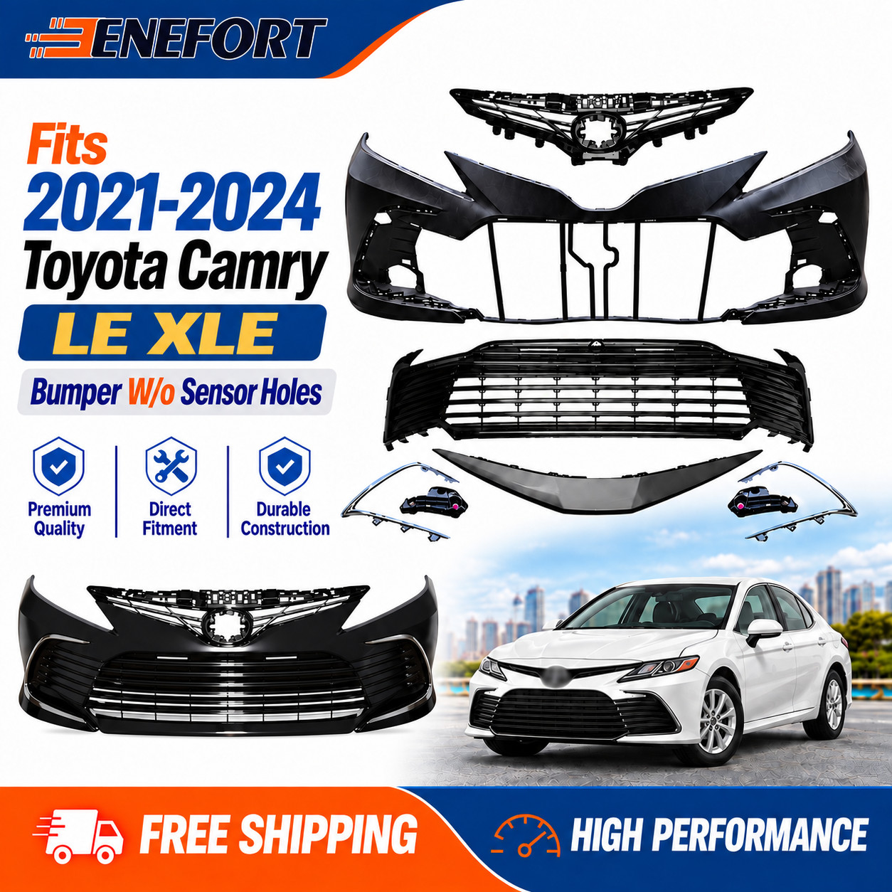 New Front Bumper Kit Primed Fits 2021 2022 2023 2024 Toyota Camry LE 521190X953